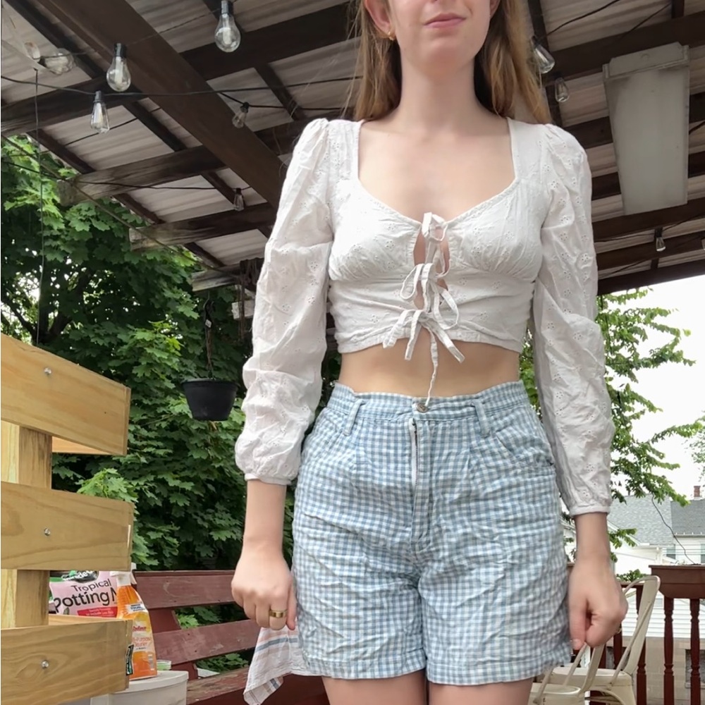 Tie front white eyelet crop top